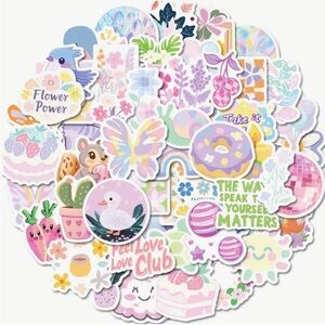 50 Pastel Springtime Stickers Animals Flowers Fun Sayings Sweets Sun